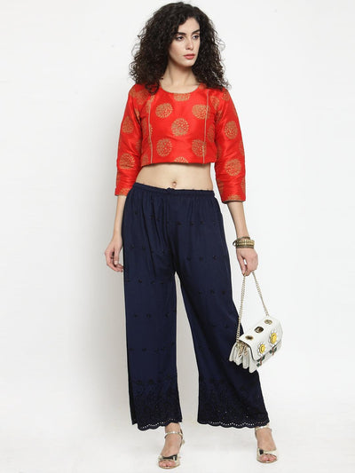 Clora Navy Blue Chikankari Rayon Palazzo