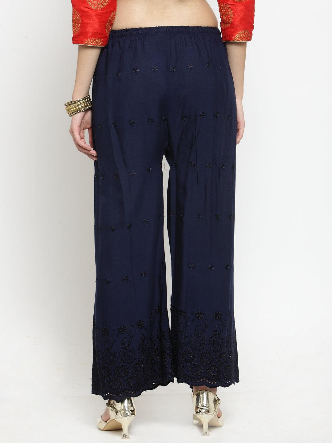Clora Navy Blue Chikankari Rayon Palazzo