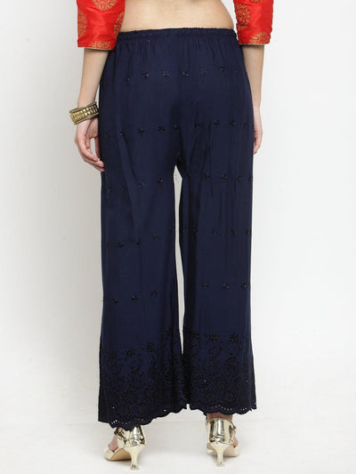 Clora Navy Blue Chikankari Rayon Palazzo
