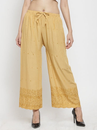 Fawn Chikankari Rayon Palazzo, lightweight and comfortable.