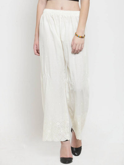 Off-White Chikankari Rayon Palazzo, comfortable and lightweight.