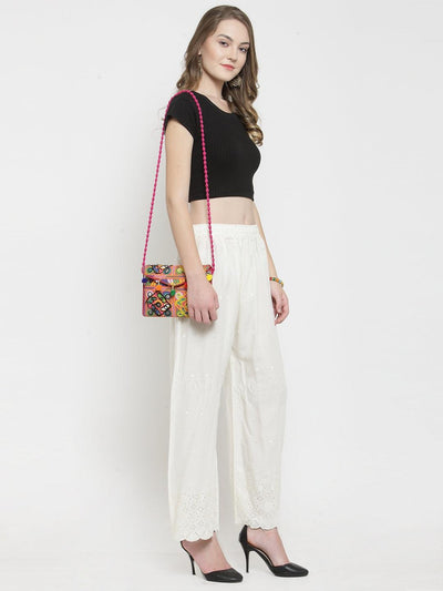 Off-White Chikankari Rayon Palazzo, lightweight and comfortable fit.