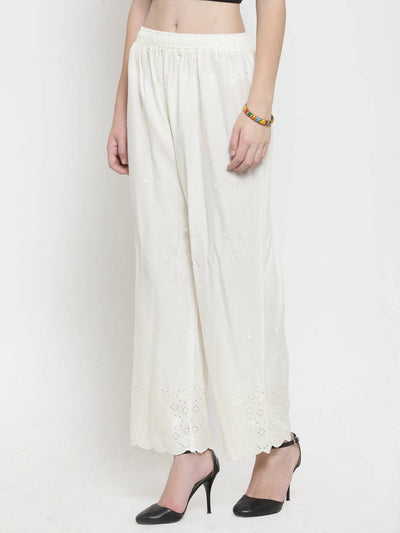 Off-White Chikankari Rayon Palazzo, lightweight and comfortable design.