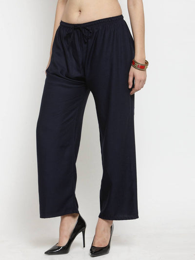 Clora Navy Blue Solid Rayon Palazzo