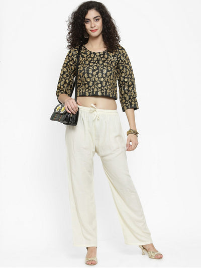Off-White Solid Rayon Palazzo for casual wardrobe.