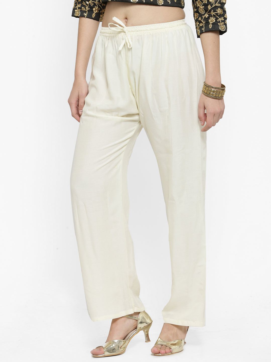 Off-White Solid Rayon Palazzo for women, perfect for a casual yet classy look.