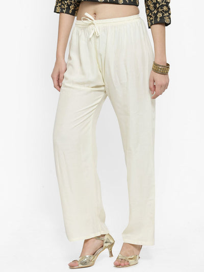 Off-White Solid Rayon Palazzo for women, perfect for a casual yet classy look.