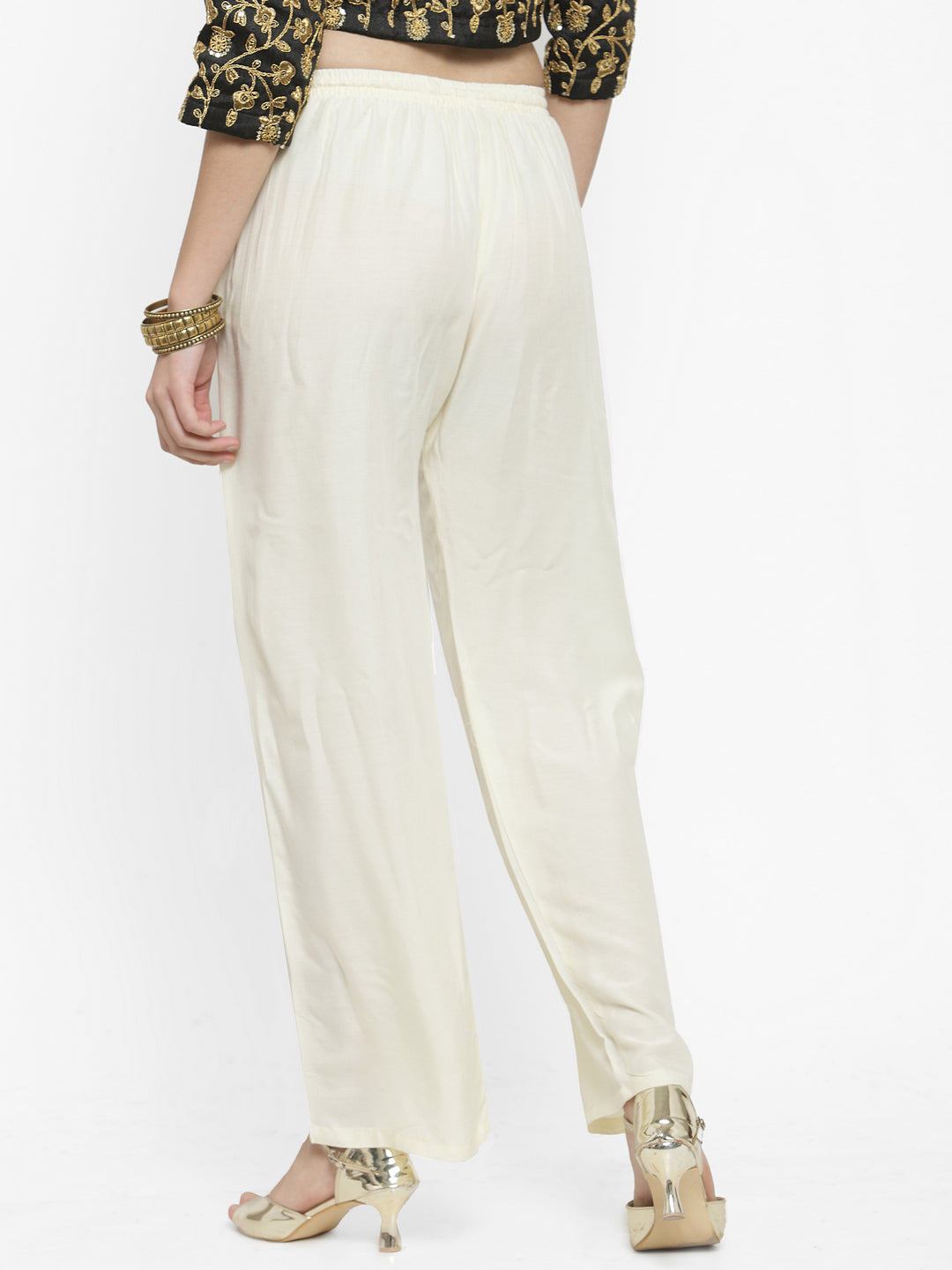 Clora Off-White Solid Rayon Palazzo