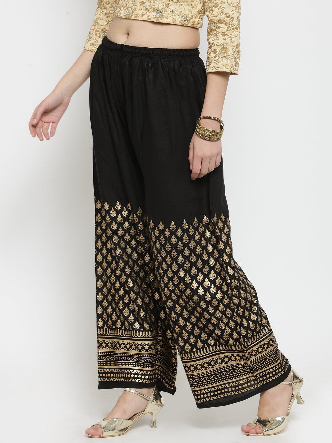 Clora Black Printed Rayon Palazzo