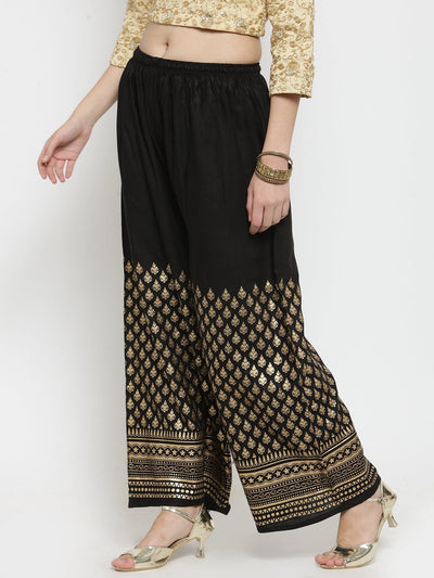 Clora Black Printed Rayon Palazzo