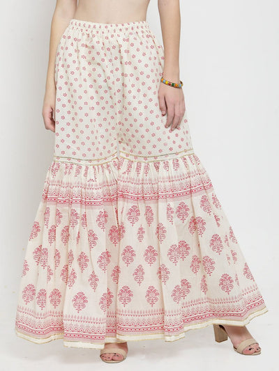 Magenta Gotta Printed Gharara with ethnic design and flared silhouette.