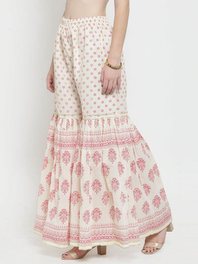 Magenta Gotta Printed Gharara with ethnic design and flared silhouette.