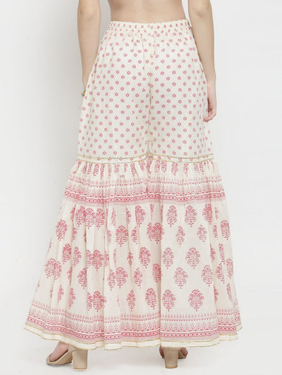 Magenta Gotta Printed Gharara with ethnic patterns and flared design.