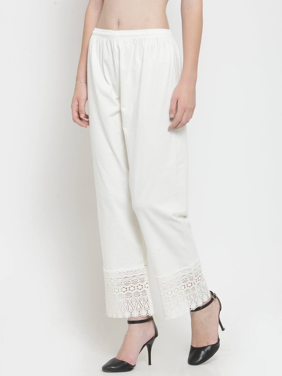 Off-white viscose lace palazzo with stylish design.