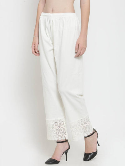 Off-white viscose lace palazzo with stylish design.