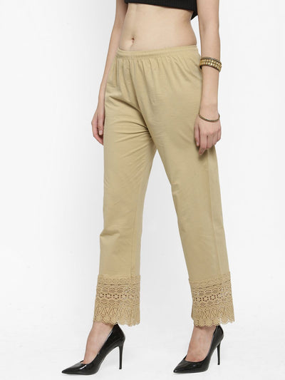 Fawn Viscose Lace Palazzo with elegant design and lace details.