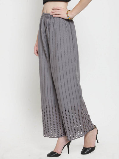 Grey rayon straight palazzo with elegant design and soft fabric.