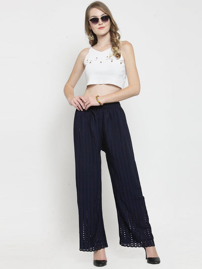 Clora Navy Blue Rayon Straight Palazzo