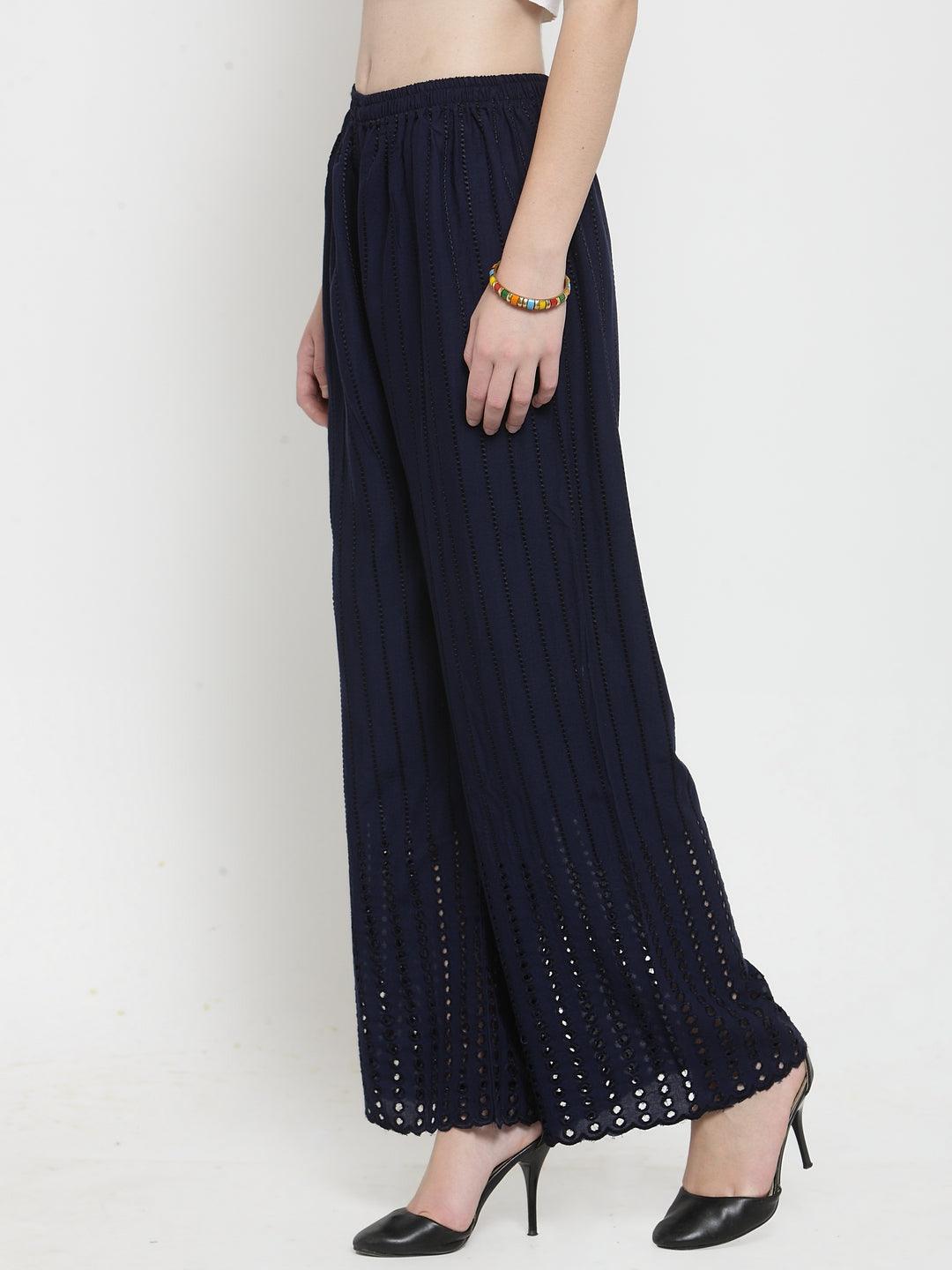 Clora Navy Blue Rayon Straight Palazzo