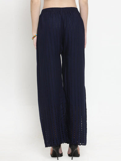 Clora Navy Blue Rayon Straight Palazzo