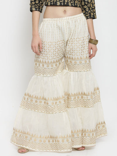 Clora Off-White Gotta Patti Printed Gharara