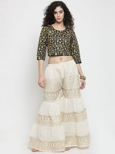 Clora Off-White Gotta Patti Printed Gharara