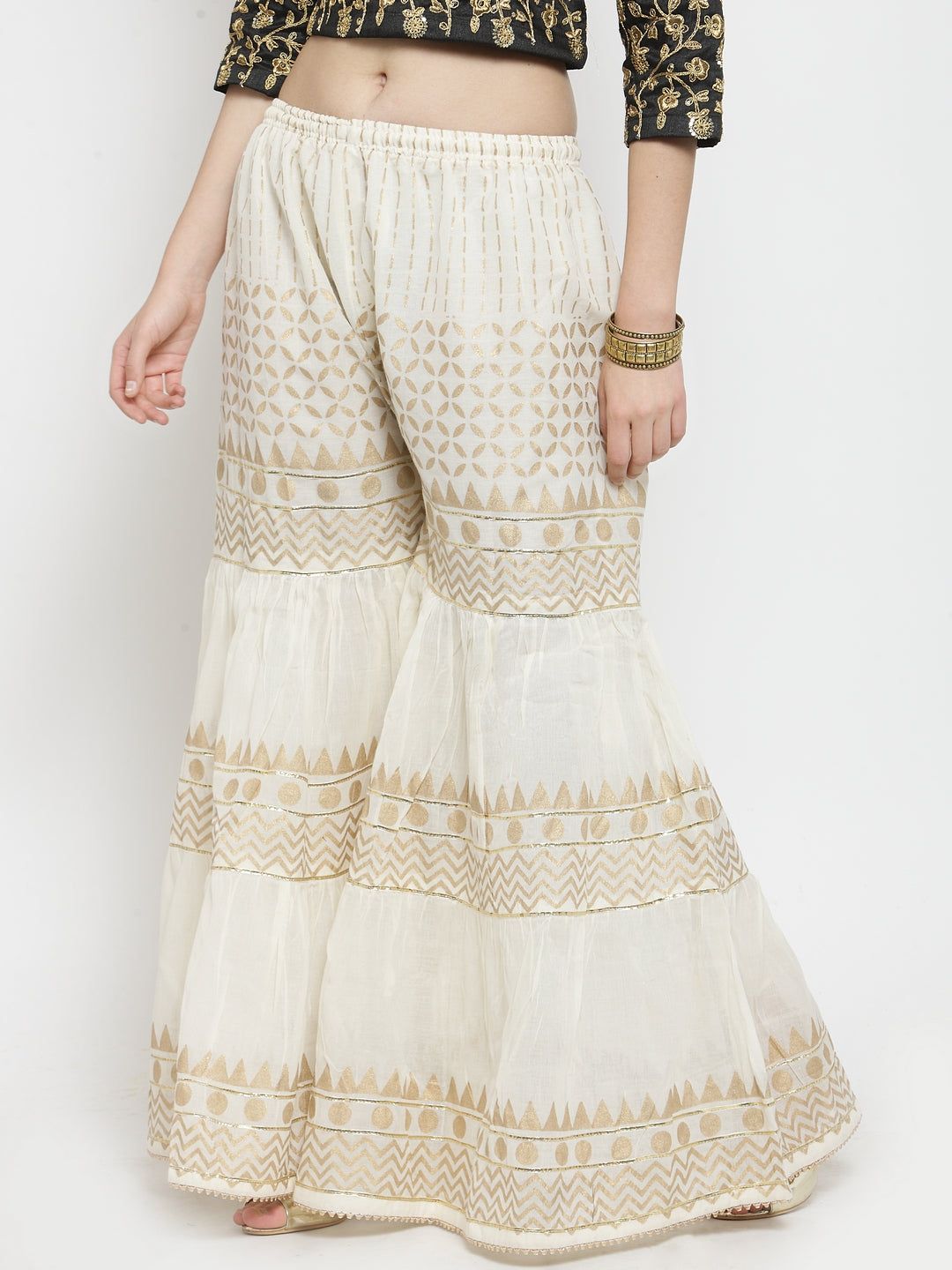 Clora Off-White Gotta Patti Printed Gharara