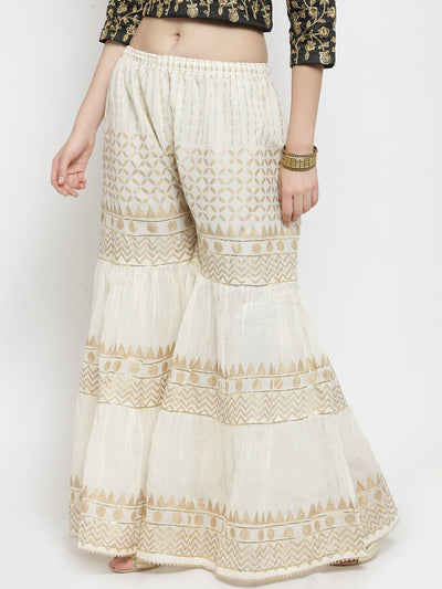 Clora Off-White Gotta Patti Printed Gharara