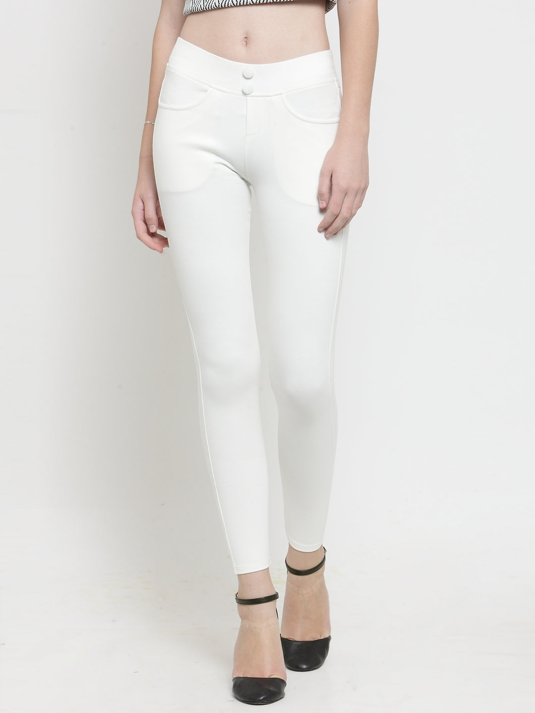 Clora Off-White Solid Jeggings