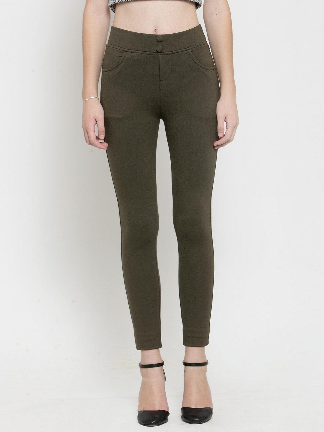 Clora Olive Solid Jeggings