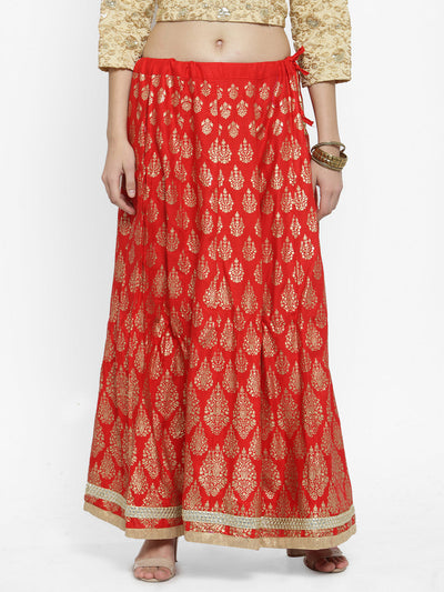 Clora Red Printed Flared Skirt