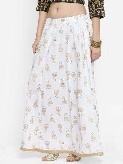 White printed maxi skirt with charming hues, made from Rayon fabric.