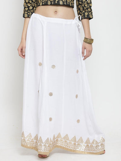 White Gotta Patti Rayon Skirt with intricate embellishments.