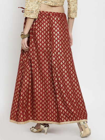 Clora Maroon Printed Rayon Flared Skirt