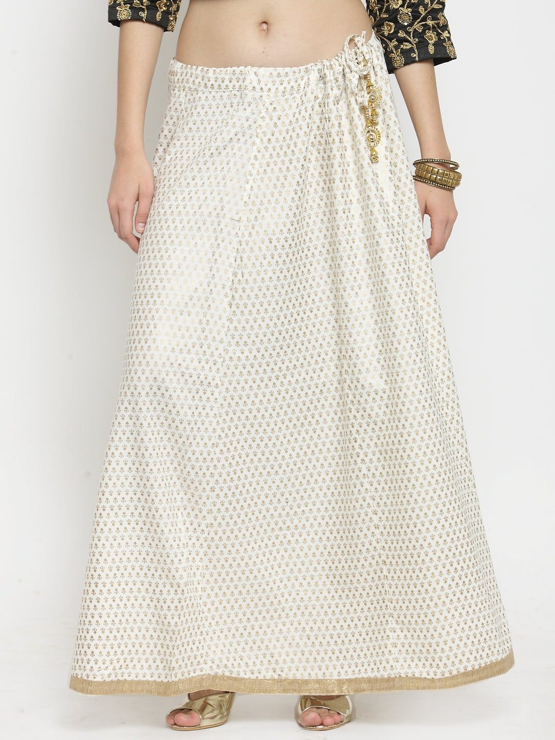 Clora Off-White Printed Rayon Maxi Skirt