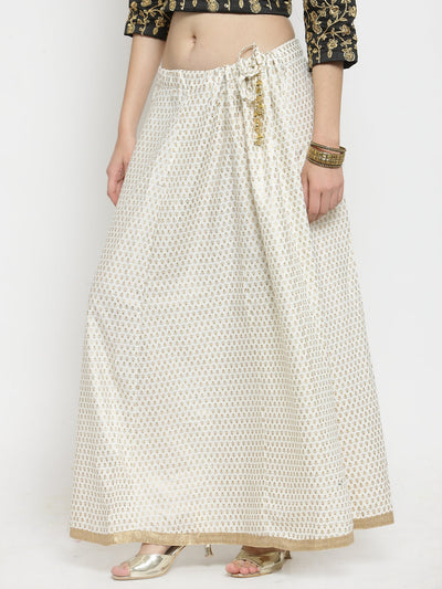 Clora Off-White Printed Rayon Maxi Skirt