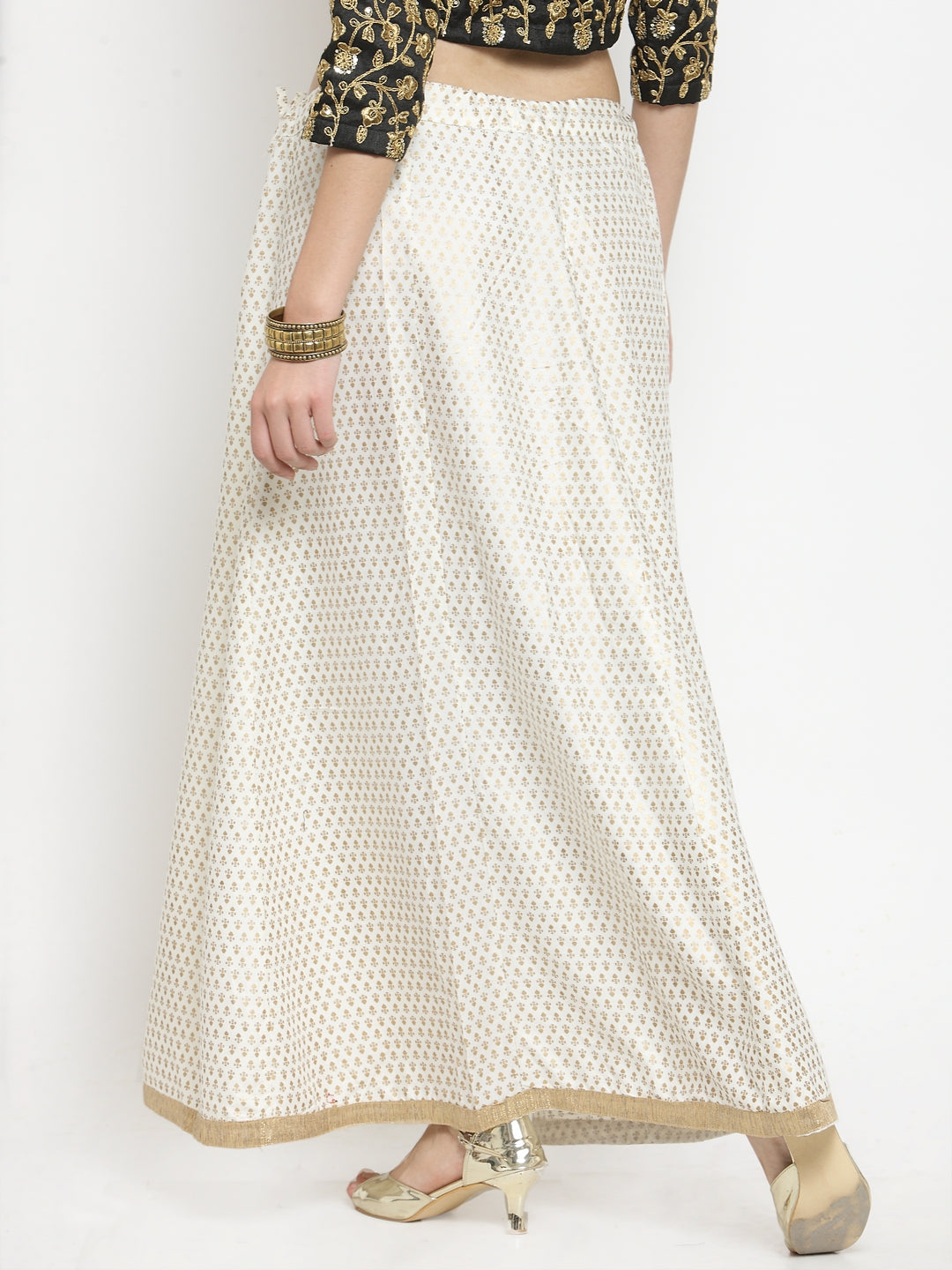 Clora Off-White Printed Rayon Maxi Skirt