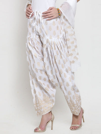 White Printed Salwar Dupatta Set made from cotton, featuring bright and fashionable prints.