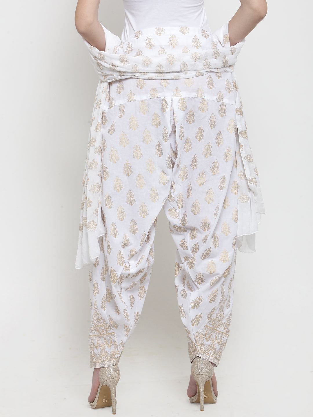 White printed cotton salwar dupatta set from Clora, showcasing stylish design.