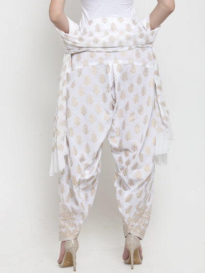 White printed cotton salwar dupatta set from Clora, showcasing stylish design.