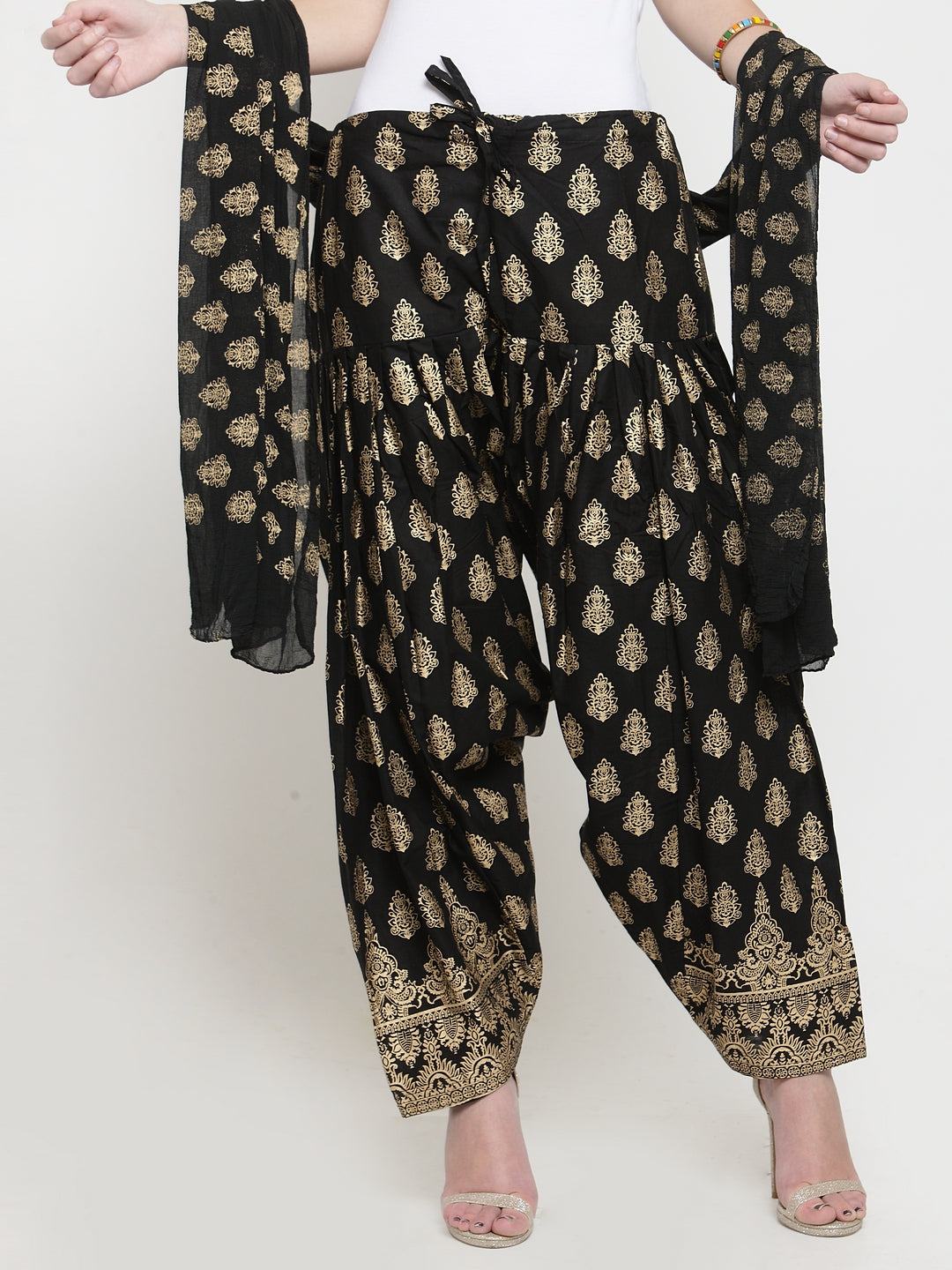 Black printed salwar dupatta set from Clora made of cotton.