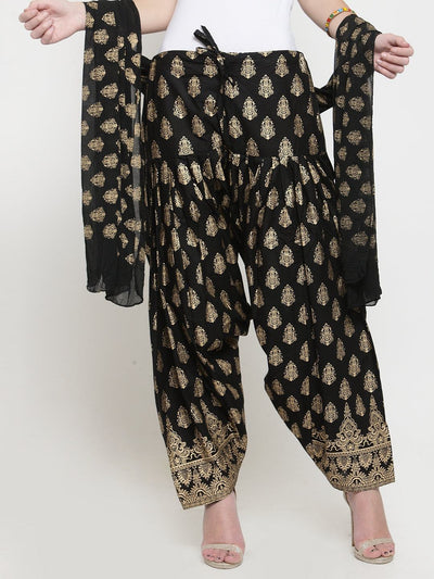 Black printed salwar dupatta set from Clora made of cotton.