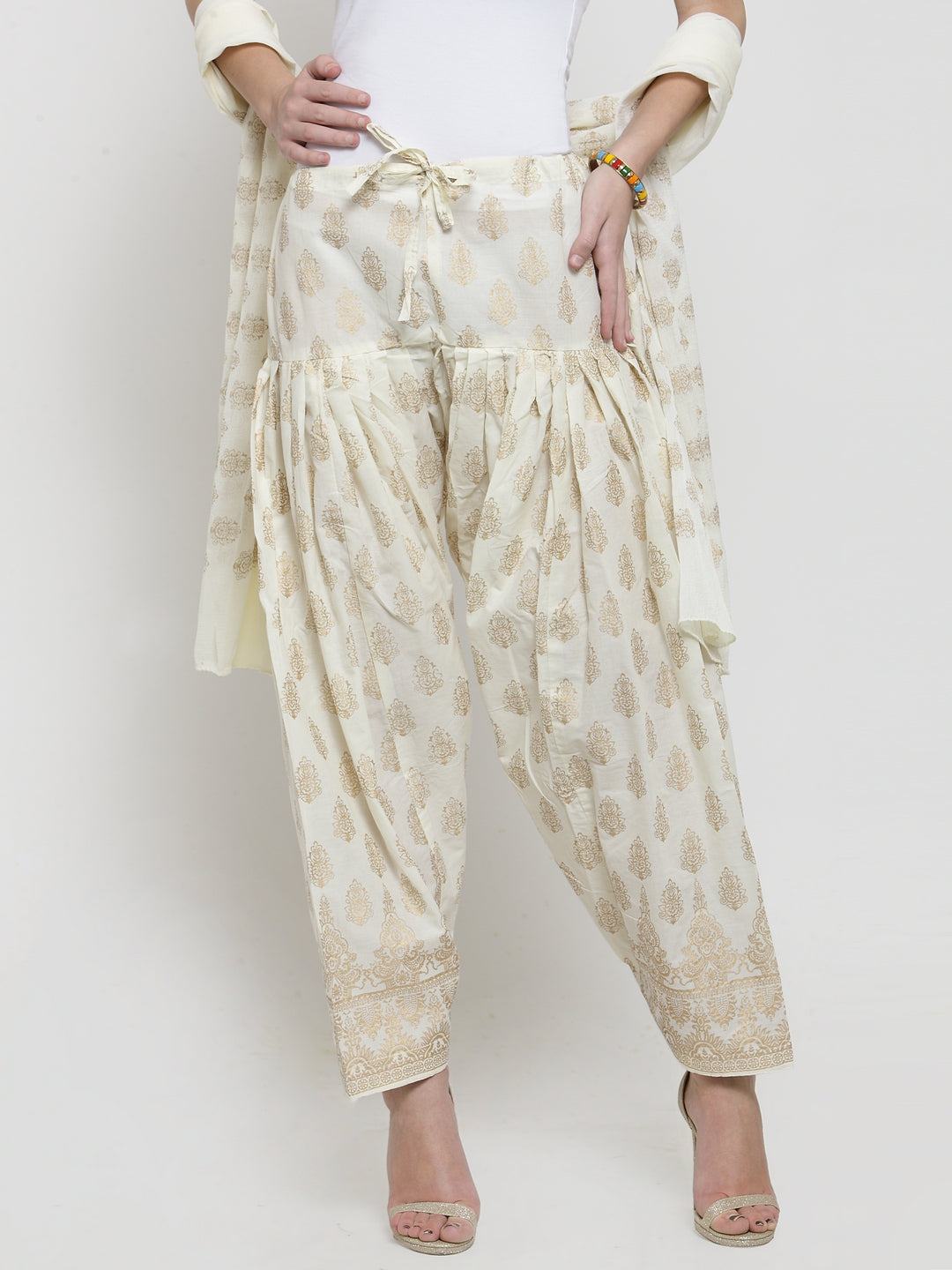 Off-White Printed Salwar Dupatta Set made from cotton with elegant design.