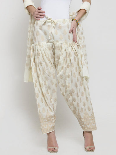 Off-White Printed Salwar Dupatta Set made from cotton with elegant design.
