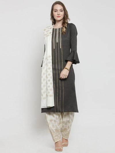 Off-White Printed Salwar Dupatta Set made from cotton by Clora.