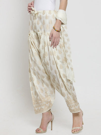 Off-White Printed Salwar Dupatta Set made of cotton, featuring a stylish design.