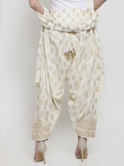 Off-White Printed Salwar Dupatta Set in cotton with stylish patterns.