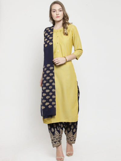 Navy Blue Printed Salwar Dupatta Set made from cotton, featuring a stylish printed design.
