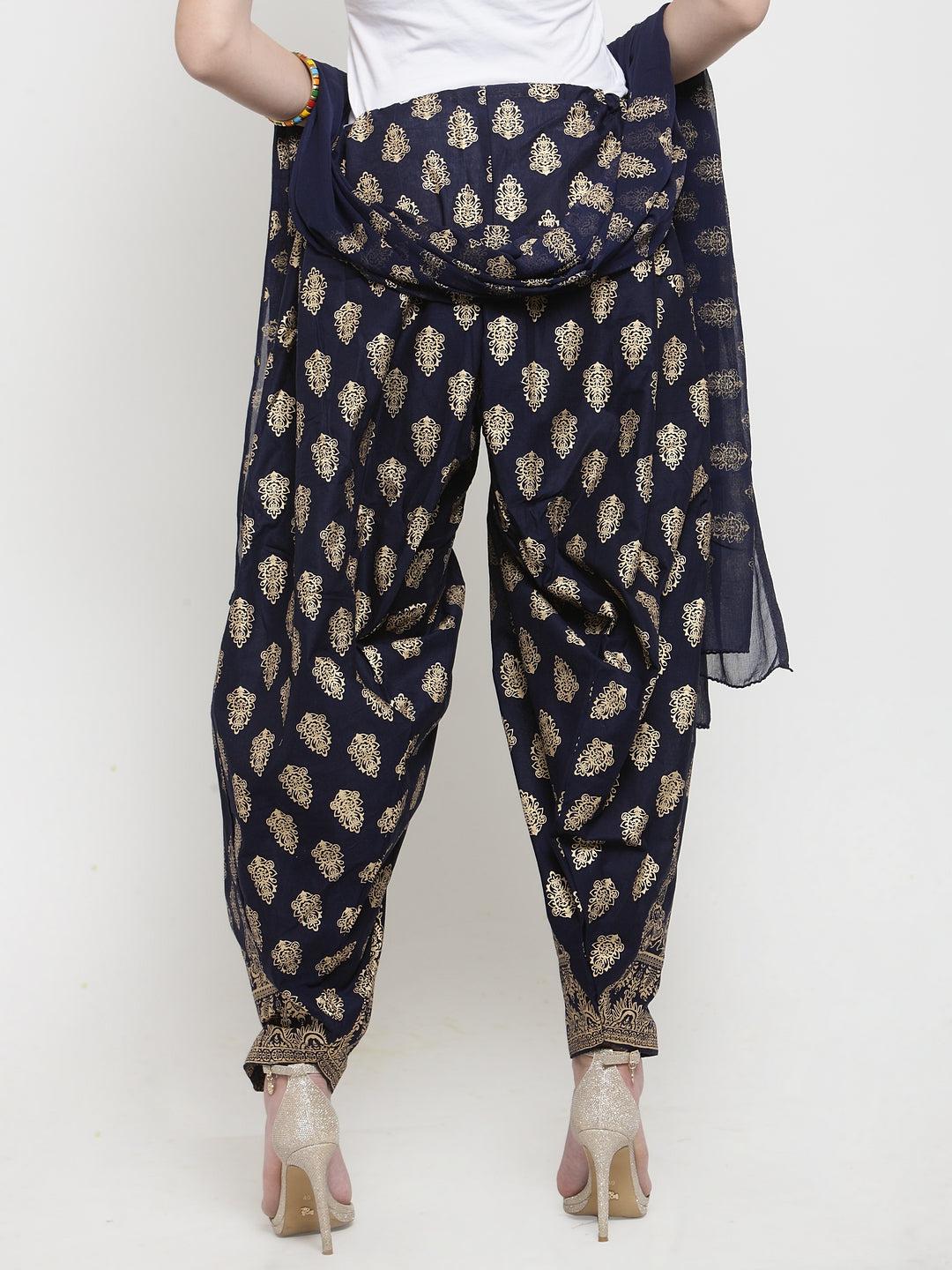 Navy Blue Printed Salwar Dupatta Set made from cotton with bright, fashionable design by Clora.