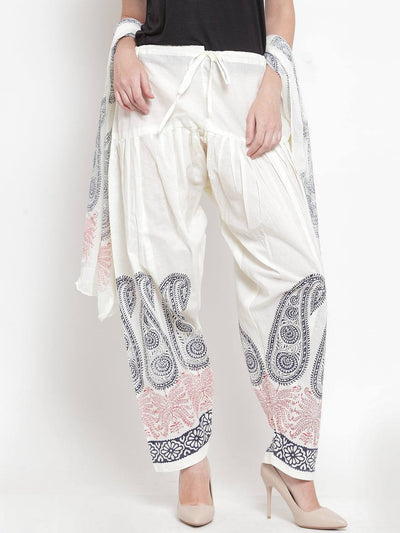 Off-White printed salwar dupatta set with ethnic design.